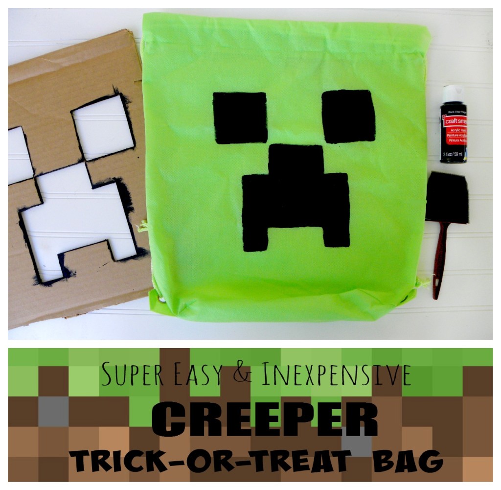 DIY Minecraft Creeper Bag - perfect for Birthday parties or Trick-or-treat!