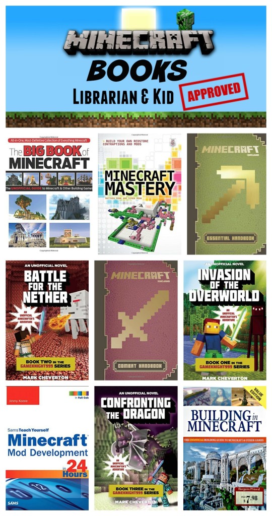 Librarian, parent, & kid approved Minecraft books! Perfect gifts for boys and girls ages 6 - 16 and a great way to get kids reading. #minecraft #holidaygifts #giftsforboys