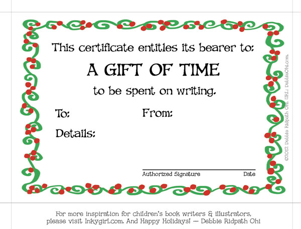 Best writer's gift ever--the Gift of TIme. Thanks to the always clever Debbie Ridpath Ohi